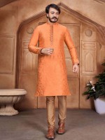 Saffron Jacquard Silk Kurta Pajama